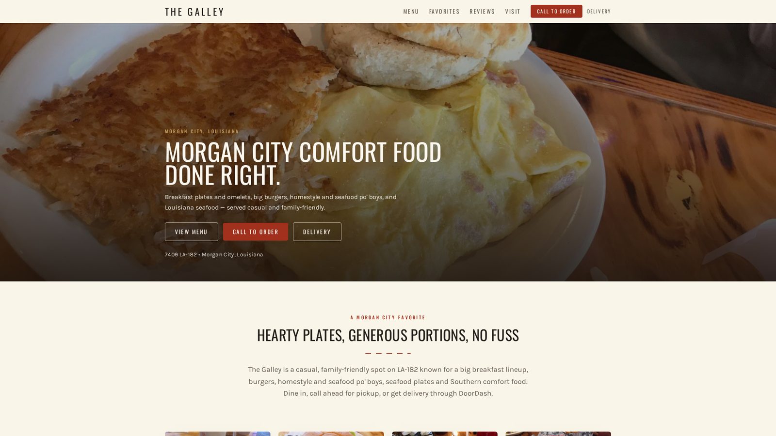 Homepage of The Galley restaurant concept.
