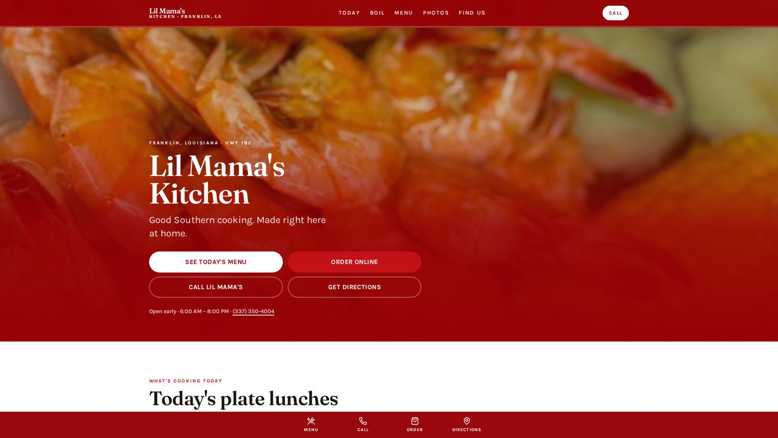 Homepage of the Lil Mama's Kitchen local restaurant concept.